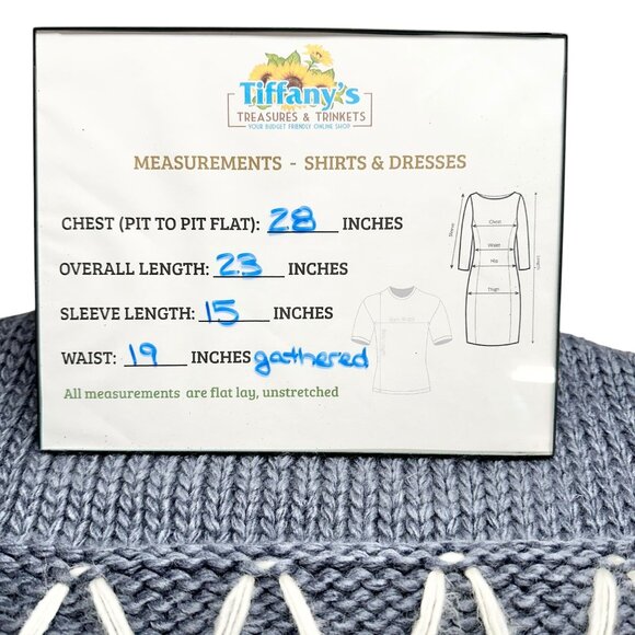 GeeGee Sweater Womens M Oversized Pullover Acrylic Slate Blue and White Knit - Picture 11 of 11